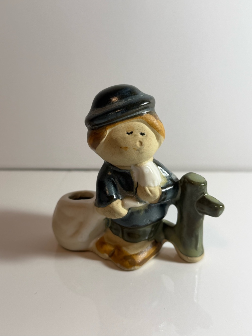 Vintage UCTCI Japan Stoneware Figurine Boy With Swan Bud Vase MCM Mid Century